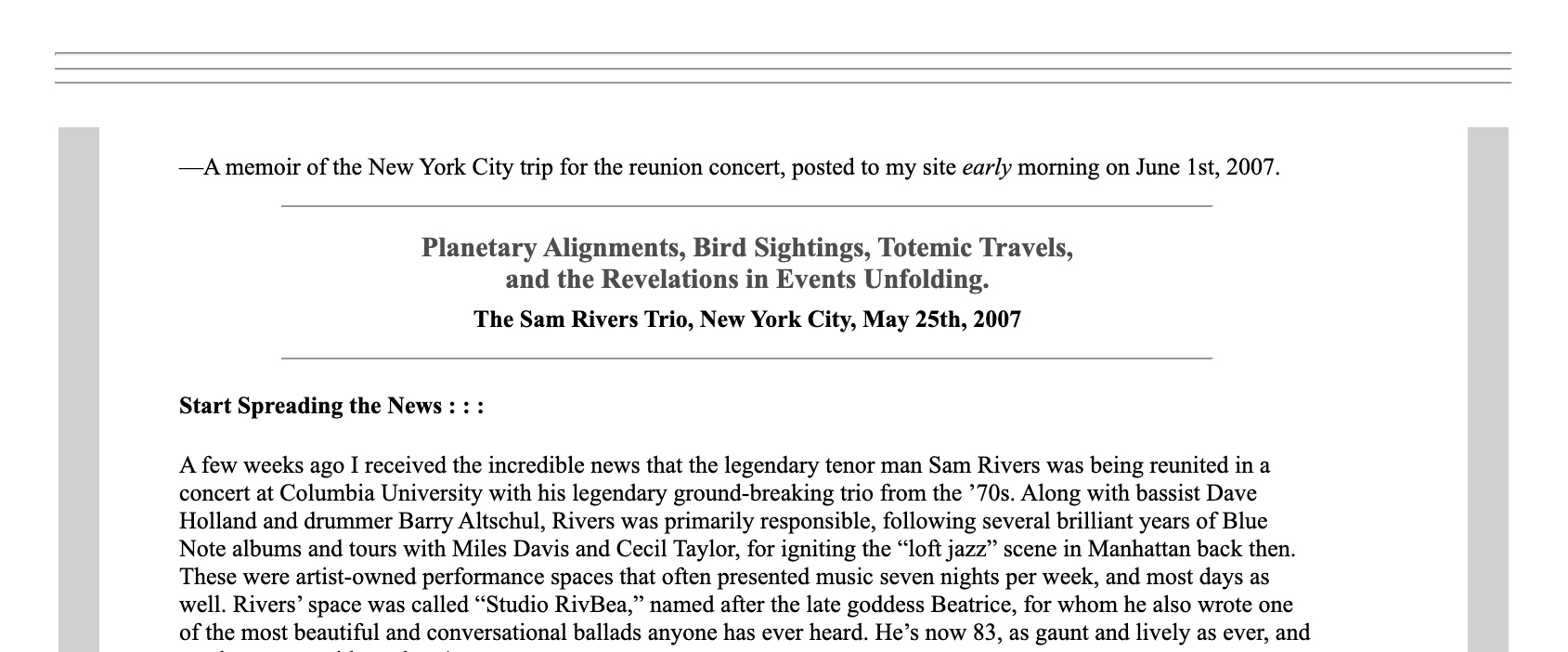 Memoir: Sam Rivers Trio